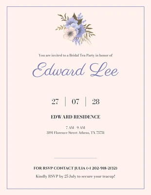 Free  Template: Minimalist Beige And Blue Bridal Tea Invitation