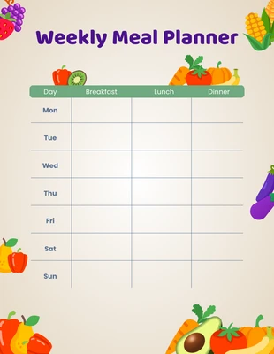 Free  Template: Colorful Weekly Meal Planner Template