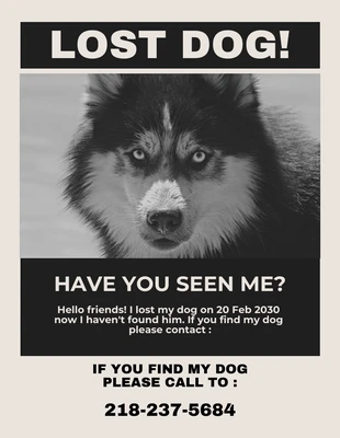 Free  Template: Pearl Bush Lost Dog Flyer Template