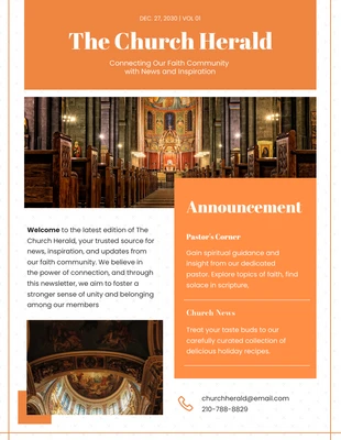 Free  Template: Simple Orange Church Herald Newsletter Template