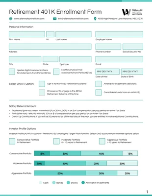 premium  Template: Retirement 401K Enrollment Form