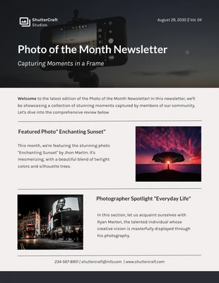 Free  Template: Photo of the Month Email Newsletter Template