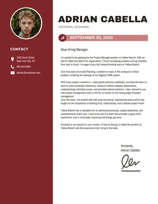 premium  Template: Burgundy College Student Cover Letter Template