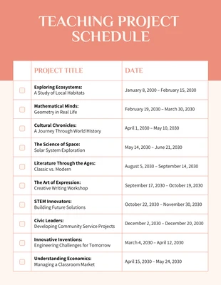 Free interactive Template: Light Cream Simple Teaching Project Schedule Template