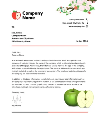 Free  Template: White Aesthetic Illustration Apple Theme Letterhead Template