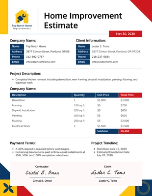 Free  Template: Home Improvement Estimate Template