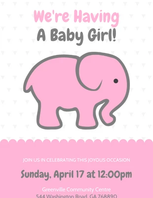 Free  Template: Pink Elephant Baby Shower Invitation