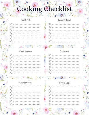 Free  Template: Floral Dishes Cooking Checklist Template