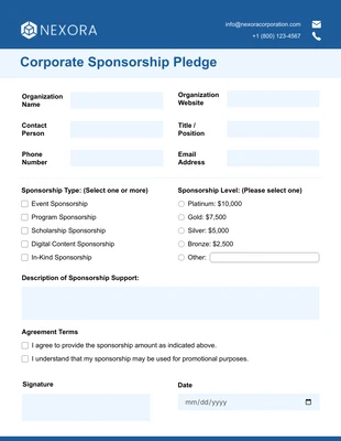 business interactive Template: Simple Blue Sponsor Form