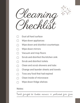 Free interactive Template: Brown Cleaning Notes Checklist Template