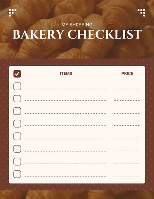 Free  Template: Bakery Items List Shopping Checklist Template