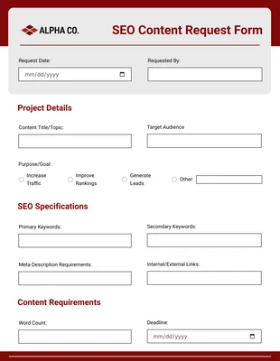 business interactive Template: Roof Terracotta Content Request Form Template