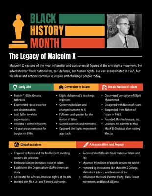 Free  Template: Black History Month Legacy of Malcolm X Infographic Template