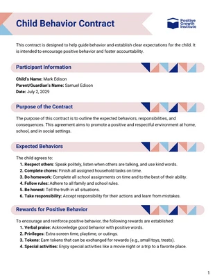 Free  Template: Child Behavior Contract Template