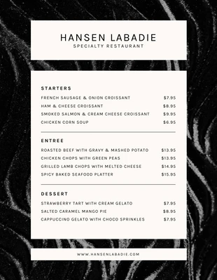 Free  Template: Light Grey And Black Modern Fancy Menu