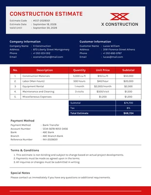 business  Template: Construction Estimate Template