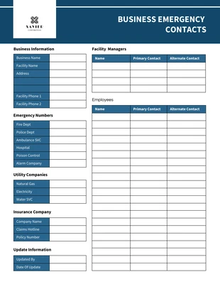 business  Template: Cello Business Emergency Contact Form Template