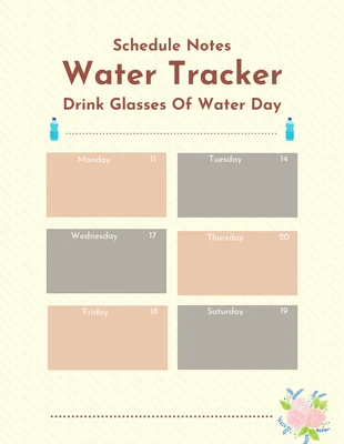 Free  Template: Schedule Brown Simple Water Tracker Template