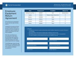 Free  Template: Employee Equipment Return Form Agreement Template