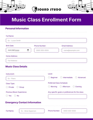 Free interactive Template: Clean Minimalist White and Purple Enrollment Forms