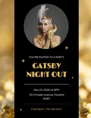 Free  Template: Elegant Black And Yellow Gatsby Invitation