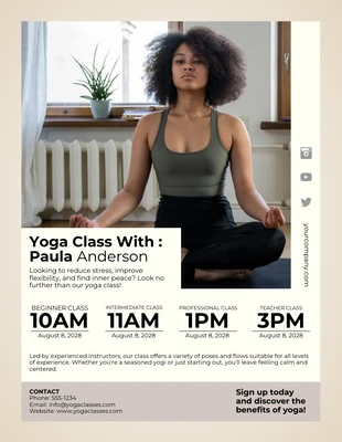 Free  Template: Beige Cream Yoga Class Instructor Schedule Template