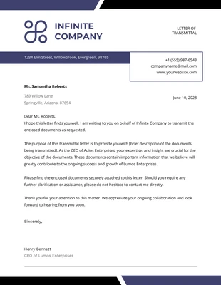 Free  Template: Purple Modern Transmittal Letter