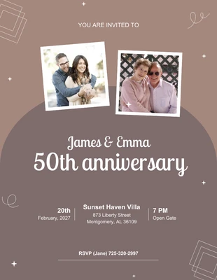 Free  Template: Gray Brown Aesthetic 50th Anniversary Invitation