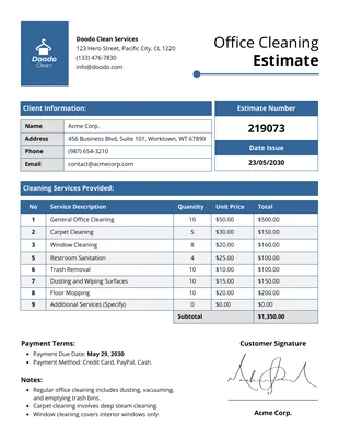 business  Template: Office Cleaning Estimate Template