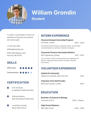 Free  Template: Blue Gradient Student Scholarship Resume Template