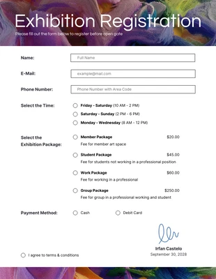 Free  Template: Art Exhibition Event Registration Form Template