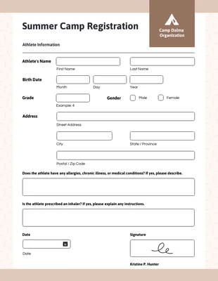 Free  Template: Summer Camp Event Registration Form Template