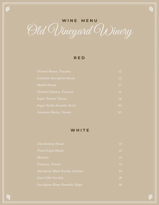 Free  Template: Simple Light Wine Menu