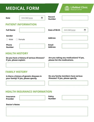 business interactive Template: White and Green Simple Modern Medical Form