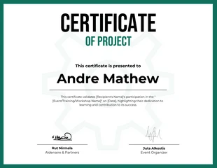 Free  Template: White Green Simple Project Certificate Template