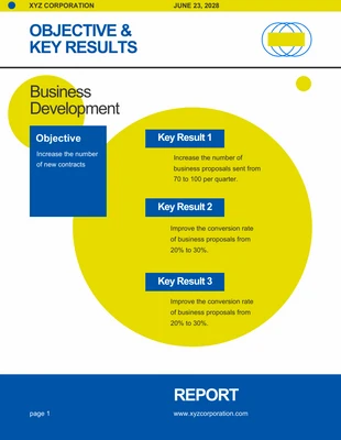 Free  Template: Yellow Blue OKR Report Template