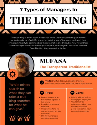 premium  Template: 7 Types of Managers in The Lion King Infographic Template