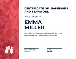 Free  Template: Red Abstract Certificate of Leadership and Teamwork Template