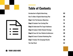 premium  Template: Yellow Digital Marketing Table of Contents Template