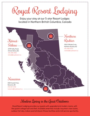 Free  Template: Resort Lodging Location Map Chart Template