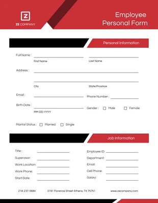 business  Template: Black Red Employee Personal Form Template