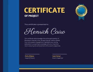 business  Template: Dark Blue Gold Certificate for Project Template