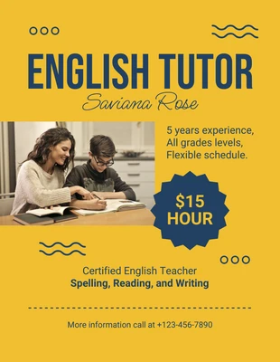 Free  Template: English Tutor Advertisement Sample Flyer Template