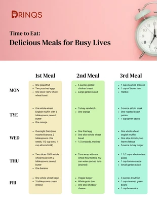 Free  Template: Colorful Meal Planner Menu