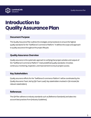 Free  Template: Dark Purple White QA Plan Template