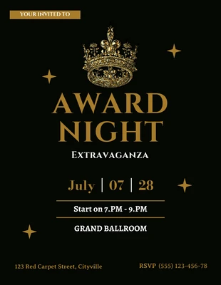 Free  Template: Simple Dark Gold Award Night Invitation