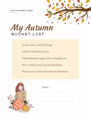 Free  Template: Peach September Autumn Bucket List Template