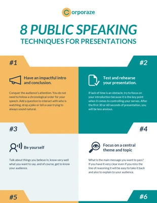 Free  Template: 8 Public Speaking Tips List Infographic Template