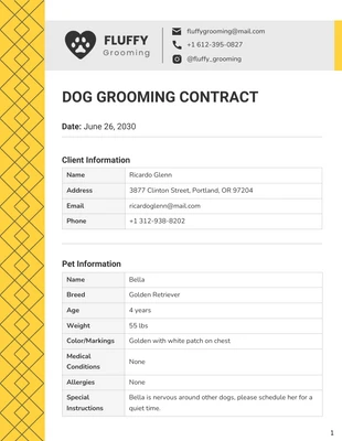 premium  Template: Dog Grooming Contract Template