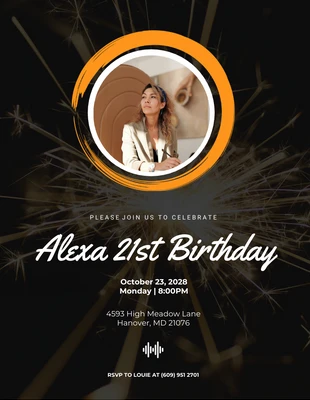 Free  Template: Black Simple Photo 21st Birthday Invitation